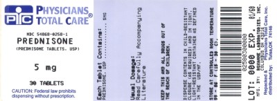 image of Prednisone package label for 5mg tablets - package label for 5mg tablets